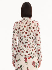 Oscar de la Renta Hibiscus Silk Chiffon Blouse