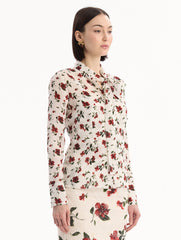 Oscar de la Renta Hibiscus Silk Chiffon Blouse