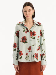 Oscar de la Renta Hibiscus Cotton Poplin Blouse