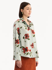 Oscar de la Renta Hibiscus Cotton Poplin Blouse