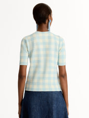Oscar de la Renta Gingham Pullover with Floral Appliqué