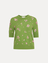 Oscar de la Renta Crystal Cluster Embroidered Pullover
