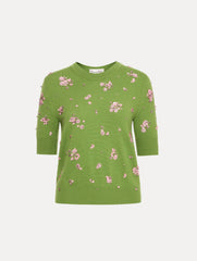 Oscar de la Renta Crystal Cluster Embroidered Pullover