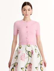 Oscar de la Renta Floral Button Cropped Cardigan