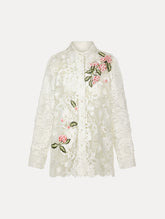 Oscar de la Renta Porcelain Flower Guipure Blouse
