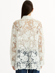 Oscar de la Renta Porcelain Flower Guipure Blouse