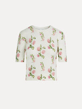 Oscar de la Renta Porcelain Flower-Printed Embroidered Pullover