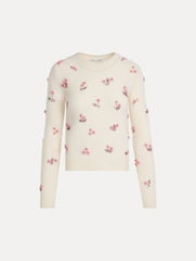 Oscar de la Renta Porcelain Flower Sequin Embroidered Pullover