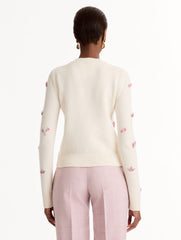 Oscar de la Renta Porcelain Flower Sequin Embroidered Pullover