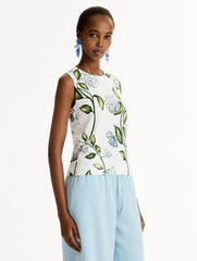 Oscar de la Renta Porcelain Flower-Printed Tank