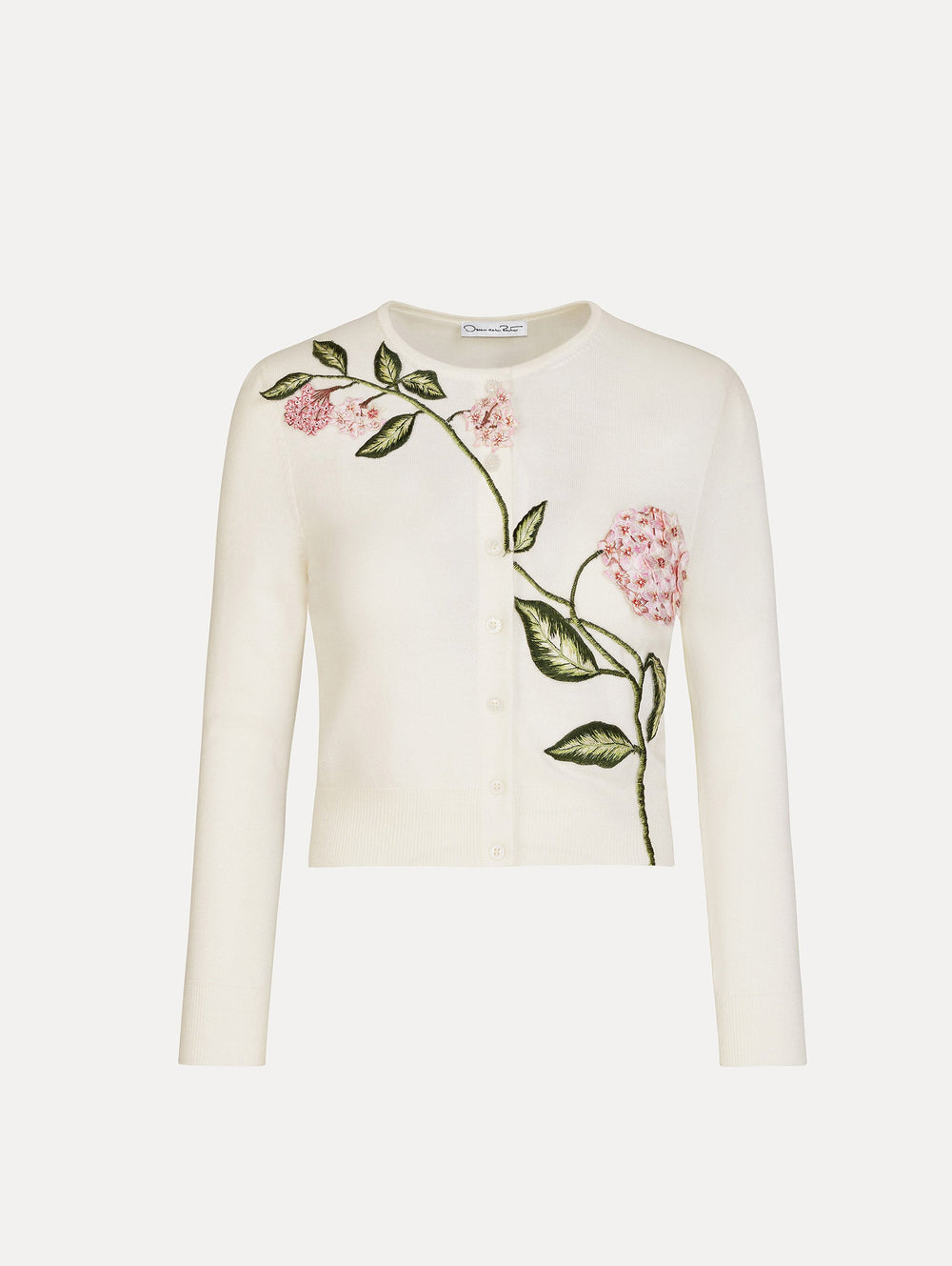 Oscar de la Renta Porcelain Flower Threadwork Cropped Cardigan