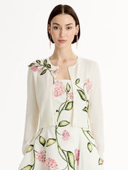 Oscar de la Renta Porcelain Flower Threadwork Cropped Cardigan