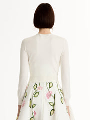 Oscar de la Renta Porcelain Flower Threadwork Cropped Cardigan