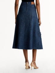 Oscar de la Renta Porcelain Flower Cutout Denim Skirt