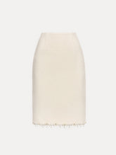 Oscar de la Renta Floral Jeweled Fringe Tweed Skirt