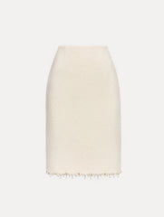 Oscar de la Renta Floral Jeweled Fringe Tweed Skirt
