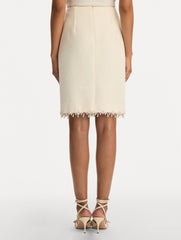 Oscar de la Renta Floral Jeweled Fringe Tweed Skirt