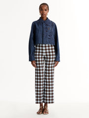 Oscar de la Renta Porcelain Flower Cutout Denim Jacket