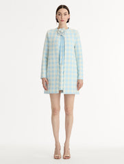 Oscar de la Renta Gingham Coat with Floral Appliqué
