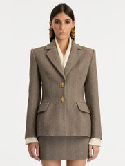 Oscar de la Renta Chevron Cashmere-Blend Jacket