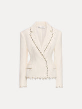 Oscar de la Renta Floral Jeweled Fringe Tweed Jacket