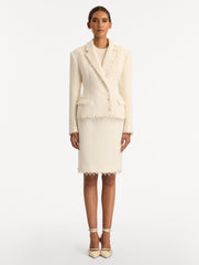 Oscar de la Renta Floral Jeweled Fringe Tweed Jacket