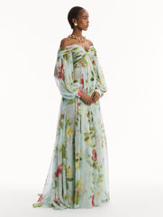 Oscar de la Renta Chiné Dominican Mixed-Floral Chiffon Sweetheart Gown