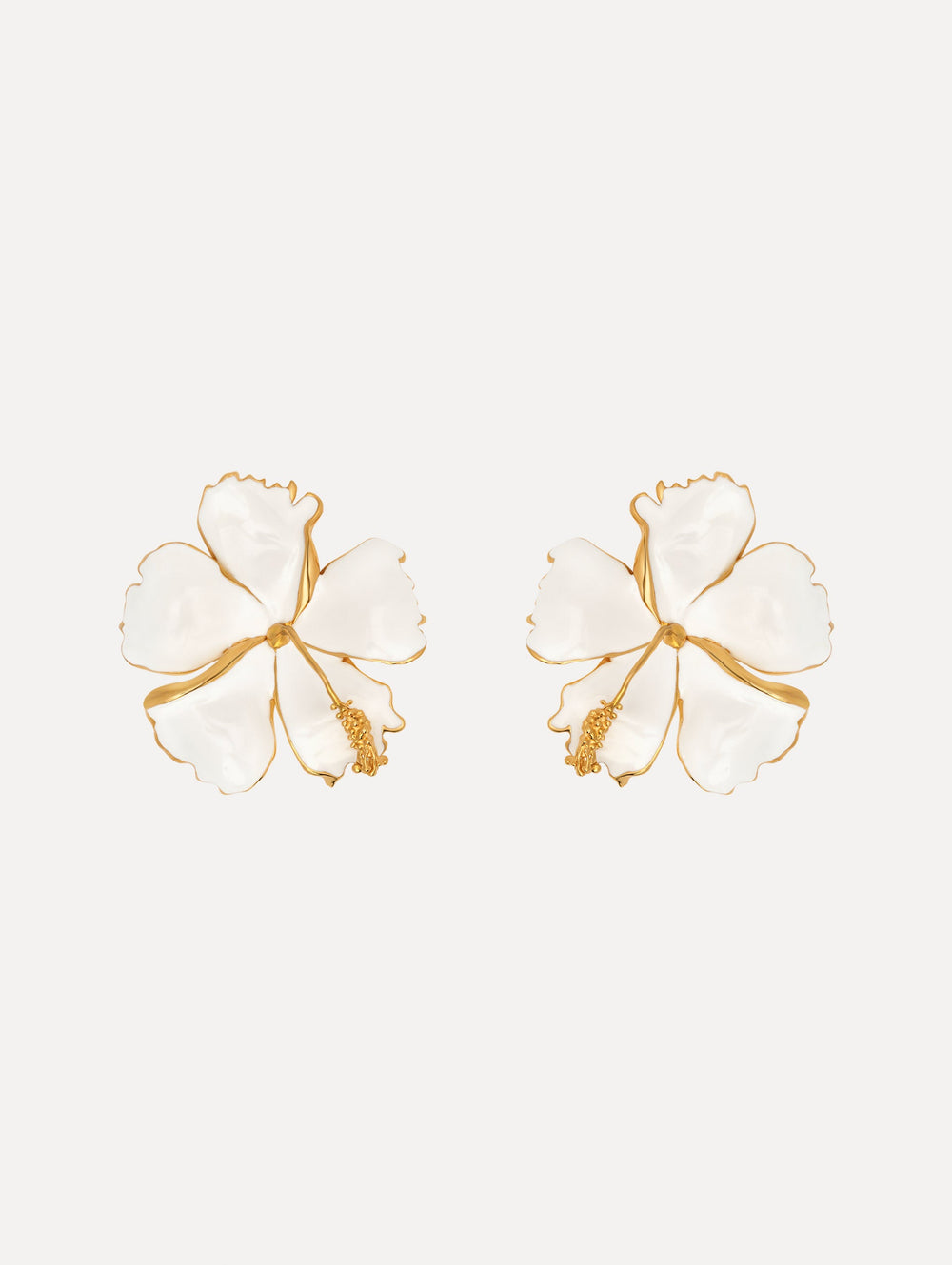 Oscar de la Renta Enamel Hibiscus Clip-On Earrings