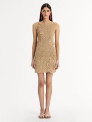 Oscar de la Renta Porcelain Flower Crochet Lattice Dress