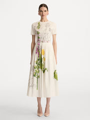 Oscar de la Renta Foxglove Sketch Cotton Poplin Dress