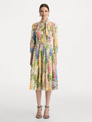 Oscar de la Renta Foxglove Cotton Poplin Tie-Neck Dress