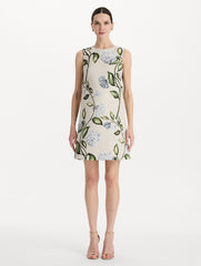 Oscar de la Renta Porcelain Flower Faille Shift Dress