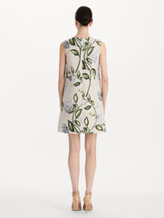 Oscar de la Renta Porcelain Flower Faille Shift Dress
