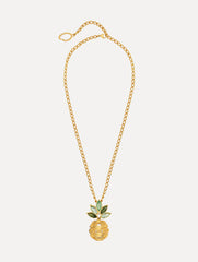 Oscar de la Renta Pineapple Crystal Leaf Pendant Necklace