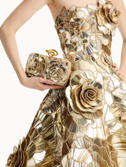 Oscar de la Renta Geometric Sequin Rosette Knot Minaudière
