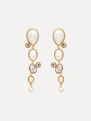 Oscar de la Renta Pearls & Rhinestones Drop Clip-On Earrings
