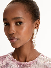 Oscar de la Renta Pearls & Rhinestones Drop Clip-On Earrings