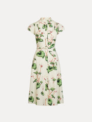 Oscar de la Renta Chiné Cyclamen Cotton Poplin Cap Sleeve Dress