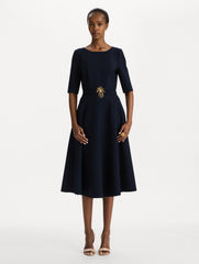 Oscar de la Renta Pineapple Belt Wool Dress