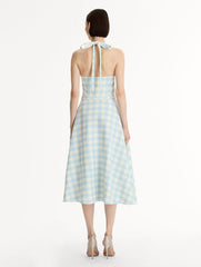 Oscar de la Renta Gingham Bustier Wool-Blend Dress
