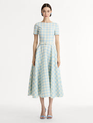 Oscar de la Renta Gingham Wool-Blend Dress