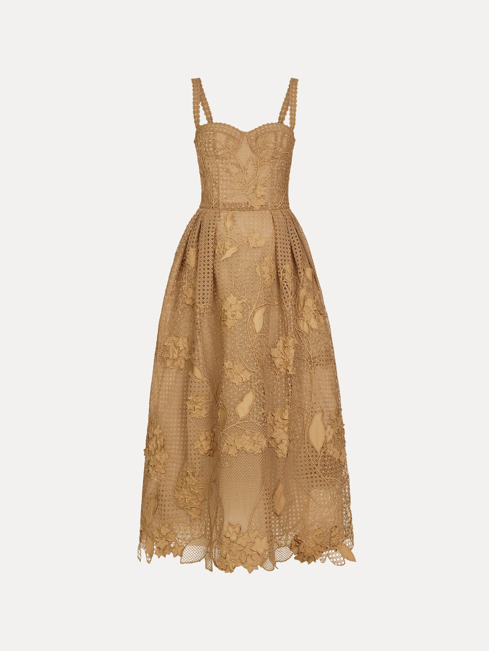 Oscar de la Renta Porcelain Flower Guipure Lattice Cocktail Dress