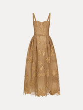 Oscar de la Renta Porcelain Flower Guipure Lattice Cocktail Dress