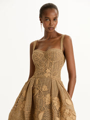 Oscar de la Renta Porcelain Flower Guipure Lattice Cocktail Dress