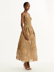 Oscar de la Renta Porcelain Flower Guipure Lattice Cocktail Dress