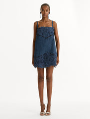 Oscar de la Renta Porcelain Flower Cutout Denim Dress
