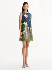 Oscar de la Renta Chiné Cyclamen Threadwork Fringe Shift Dress