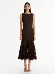 Oscar de la Renta Porcelain Flower Guipure Trumpet Dress