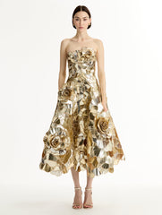 Oscar de la Renta Geometric Sequin Rosette Cocktail Dress