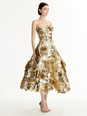Oscar de la Renta Geometric Sequin Rosette Cocktail Dress